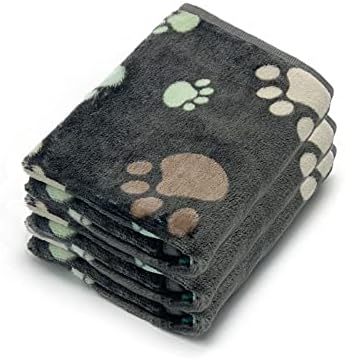 1 Опаковка от 3 Одеяла за Кученца от Супер Мек Топъл килим За Сън Сив Принт ЛАПА Сладко Одеяло Пушистое