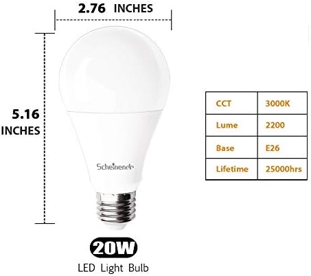 Scheinenda Led Лампа 150 W, Еквивалент(20 W)，А21 2200LM Висока мощност/Лумена и 3000 До Топло Бяла Не димиране, E26 База за Домашно Осветление на Тавана лампа, 4 бр.