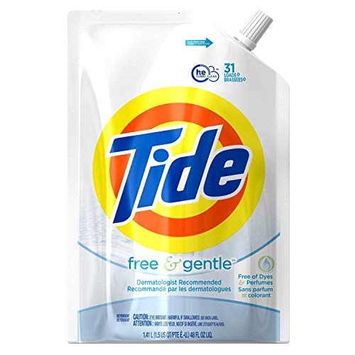 Tide Laundry Liquid Detergent Smart Pouch, Free & Нежно HE, 93 натоварване (6 торби)