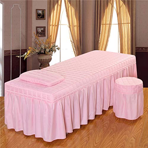 Flameer Solid Color Massage Table Skirt Beauty Лицето Bed Beding Linen Дамаска Sheet Cover with 21inch Drop Bedskirt - Розово-190x70cm, както е описано