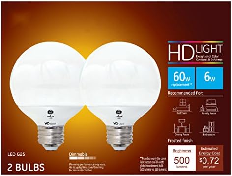 GE Lighting 92239 LED Relax HD 6 (60-ваттная замяна), 500-люменная крушка G25 със средна основа, Меки, 2