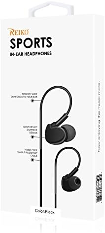 Reiko Universal Sport Стерео Earphones W. Tangle Free Noodle Кабел & MIC in Black Wired Headset for Universal - Черен