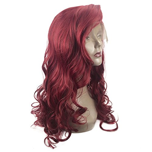 Секси Дълбоко Червено, Вълнообразни Перука Дълги Перуки Дантела Отпред за Жени Меки Синтетични Косата Естествен Вид 24 инча