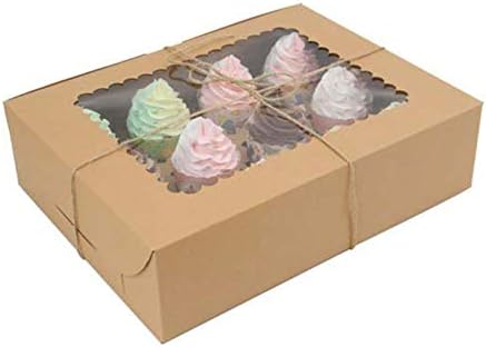 Interesty Cupcake Boxes Комплект От 6 броя Контейнери За Кифли Крафт Хартиени поставки за чаши С 12 Дупки