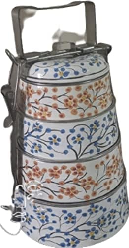 CRAFTING WITH LOVE A BEAUTIFUL HAND PAINTED STAINLESS STEEL LUNCH TIFFIN BOX 4 TIER / РЕЗЕРВНИ ЧАСТИ ИЗГЛЕЖДА