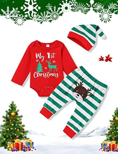 Новороденото Момче на Коледно Украшение, Първият Ми Коледен Гащеризон и Панталони, Бебешки Дрехи Подарък 0-12 Месеца