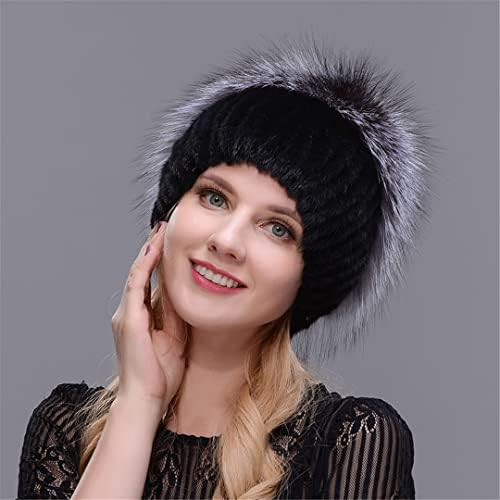RDINTT Russian Fashion Fur Hat Woman Warm Winter Knitted Hat Woman Fur and Water Пробийте Ski Шапка