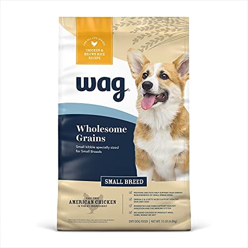 Brand - Wag Суха храна за кучета от малки породи, със зърна (пилешко и кафяв ориз)