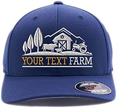 Логото на ферма с бродирани Вашите собствени думи Flexfit 6477 Wool Blend шапка. (L/XL, тъмно син)