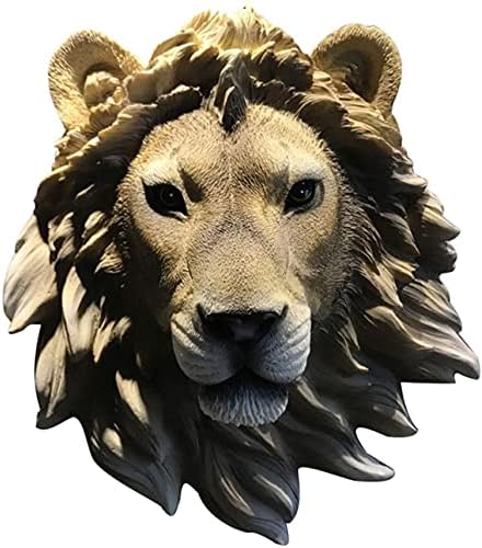 HTian Изкуствена Lion Head Wall Hanging 9.1 Tall, King of The Jungle Lion Head Sculpture Animal Head Собственоръчно