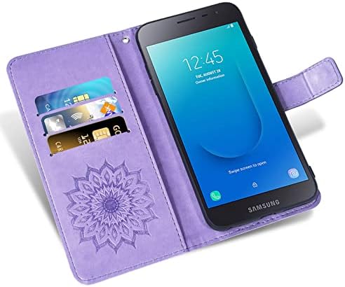 Калъф за телефон Samsung Galaxy J2 Pure J2 Основната J 2 Dash 2J Shine Портфейла Cases with Tempered Glass Screen Protector Slim Flip Cover Card Cell J2Core J2Dash J2Pure J2Shine SM-J260A J260A Women Purple