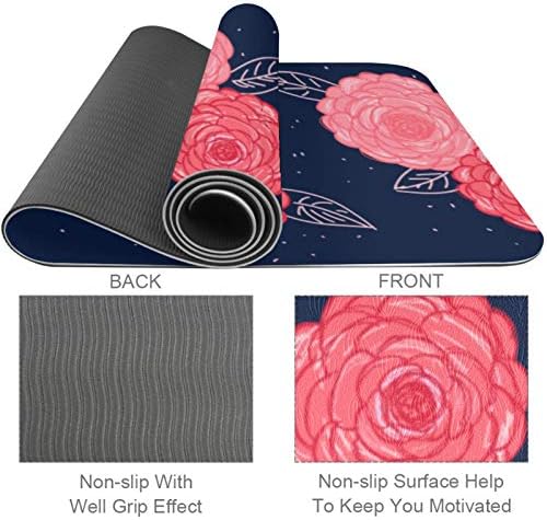 Unicey Blue Rose Pattern Yoga Mat Thick Non Slip Yoga Mats for Women&Girls Exercise Soft Mat Pilates Mats,(72x24 инча, дебелина 1/4 инча)