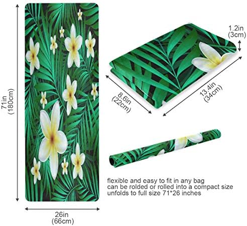 Qilmy Tropical Flowers Palm Yoga Mat - Нескользящий Тънка подложка за упражнения и фитнес за всички видове йога, пилатес и подови тренировки (71 x 26 x 1 mm дебелина)