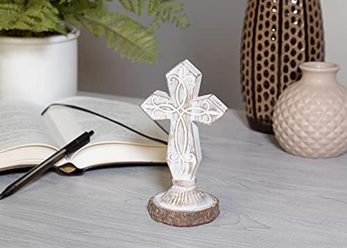 Dicksons Antiqued Whitewash Cross on Stand 6 x 3 Resin Decorative Wall and Frame Tabletop
