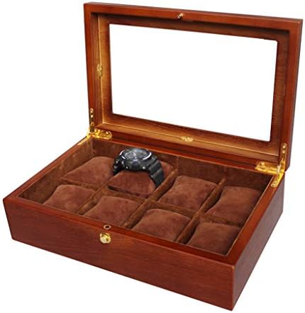 Кутия за Часа на 8 Слотове Дървени Луксозни Бижута Часовници Витрина на Витрина на Организаторът със Стъклен