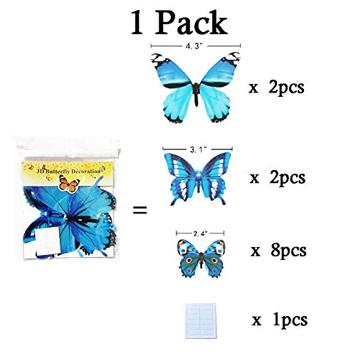 Ewong Butterfly Wall Decals, 36PCS 3D Butterfly Home Decor for Room, Wall Sticker for Girls Kids Room Bedroom Bathroom Baby Nursery Decoration (Blue)