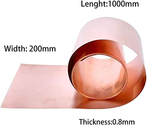 YIWANGO Чист мед метален лист Фолио Табела отрязване на Медни метал Дължина 1000 мм Ширина на чист меден лист (размер : 0.8 мм x 200 мм)