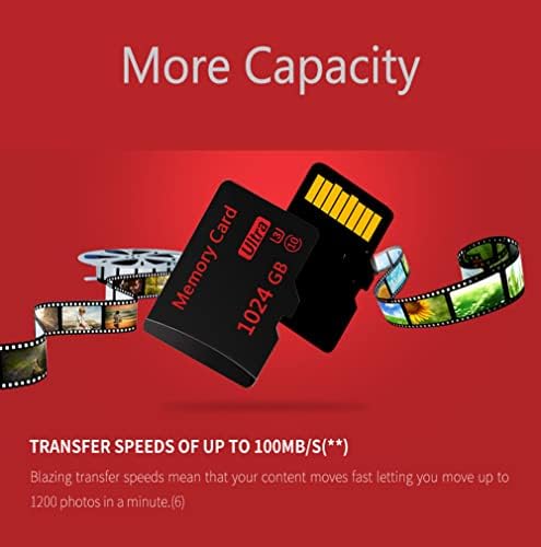 Micro Sd Card 1024GB Memory Card with Card Adapter Class 10 High Speed Smart Card for Smartphone, Tablet, Drone, Camcorders, Videographers, Vloggers and Other SD Devices (Red&Black)