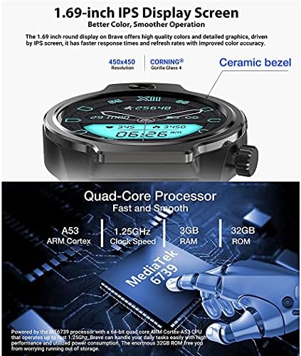 LIZIWEI 4G Глобално Предизвикателство 50 м Водоустойчивост Smart-Часовници, Rogbid Brave 1,69 Инчов Екран