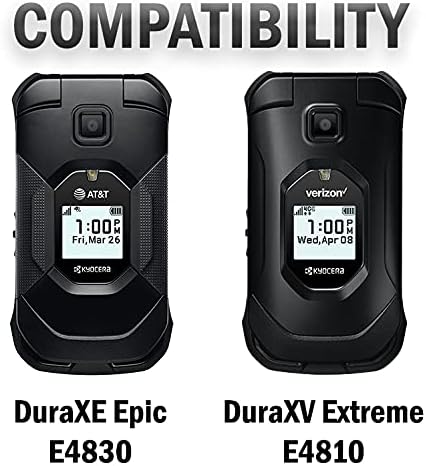 Nakedcellphone Кобур е Съвместима с Kyocera DuraXV Extreme и DuraXE Epic, черен [Въртящи/Храповик] Скоба за колан Флип калъф телефон Калъф [стойка] за Verizon E4810, AT&T FirstNet E4830