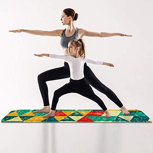 Unicey Vintage Abstract Геометричен Triangle Pattern Yoga Mat Thick Non Slip Yoga Mats for Women&Girls Exercise Soft Mat Pilates Mats,(72x24 инча, дебелина 1/4 инча)
