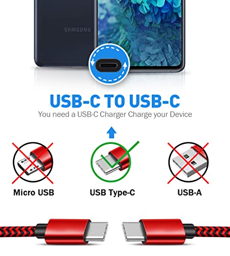 USB кабел C до USB C,60W [6 ФУТА 2-Pack] Кабел за бързо зареждане Тип C Кабел за трансфер на данни Съвместим с MacBook Air/Pro 2020,iPad Mini 6,Samsung Galaxy S20 S21,Switch,Pixel,LG