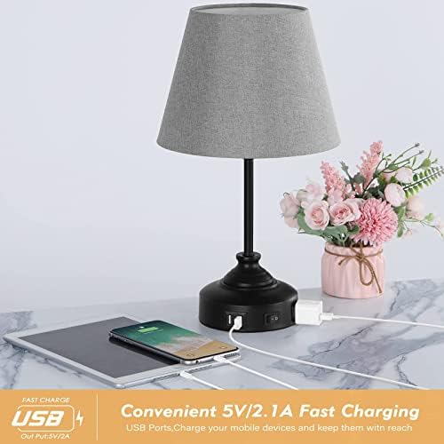 HAITRAL Modern Bedroom Lamps - USB Нощна Настолна Лампа с 2 USB Порта за зареждане и Контакти Ac,Реколта
