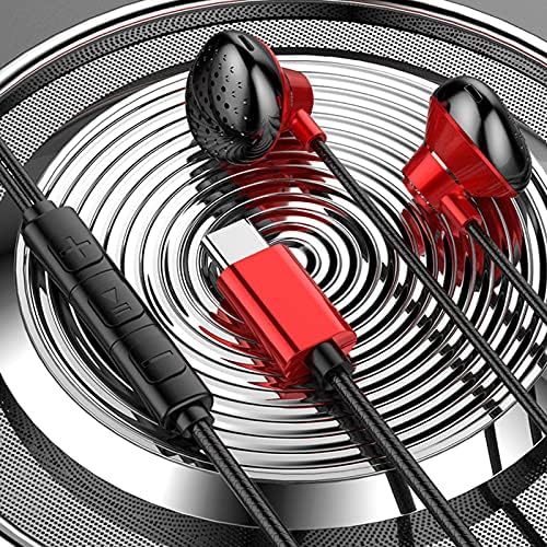 T3 Universal in-Ear Earphone Heavy Bass 3.5 mm/Type-C Wired Control Sport Headset with Mic е Съвместимо с вашия смартфон Red Type-c