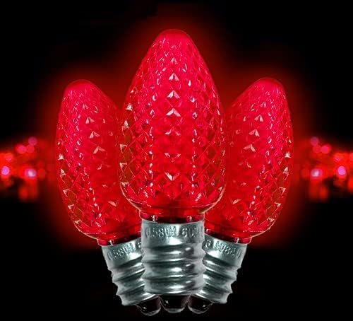 ROSICA Решения C7 LED Bulb (Pack of 25) Red Replacement Коледа Light Bulbs Graneted Retrofit Свещ Shape Commercial Grade E12 Socket Roof Светлини Bulbs
