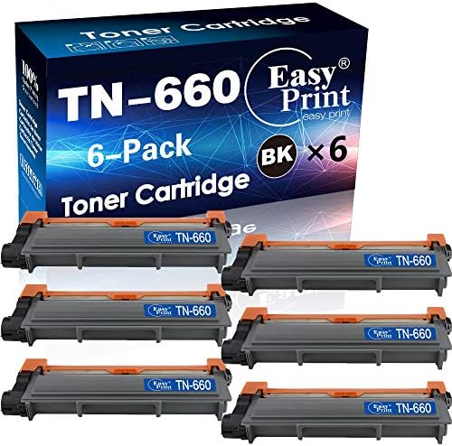 Съвместим 6-Pack Черен TN-660 Тонер касета TN660 Работа за HL-L2300D L2360DW L2380DW L2360DN DCP-L2500D L2540DN L2560DW MFC-L2700DW L2720DW L2740DW принтер, Продава се EasyPrint