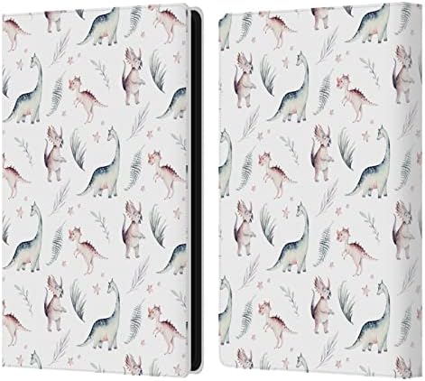 Head Case Designs Официално Лицензирана Кристина Квилис Цератозавр Динозаврите Кожена Книга Портфейл Калъф е Съвместим с Kindle Paperwhite 4 (2019)