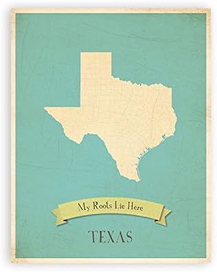 My Roots Texas Personalized Wall Map 08x10 Inch Print, Kid 's Texas Map Wall Art, Children' s Texas Vintage
