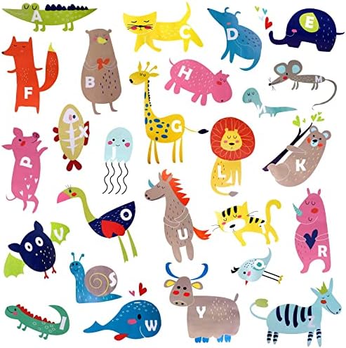OOTSR Animal Alphabet Wall Decals, Подвижни Животни ABC Wall Stickers for Kids Nursery Спалня Living Room