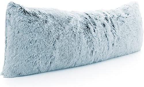 Усмихни Collection Shagg Hair Long Body Pillow | Super Soft and Plush Faux Fur Lumbar Pillow for Дивана or Bed Decor - 20 x 54 инча, Синьо Омбре