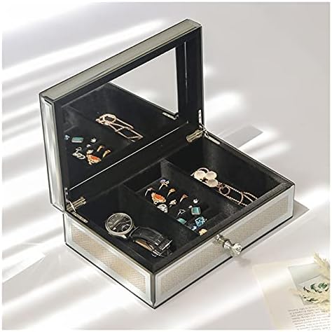 dxjsf Кутия За Съхранение на Бижута Луксозен Сребърен Натрошен Диамант Стъкло на Огледалото в Ковчег За