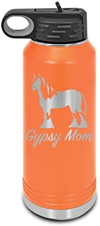 Цигански Mom Laser Graved Water Bottle Customizable Polar Camel Stainless Steel Many Colors Sizes with Straw - Ver 2 Irish Cob Colored Tinker Horse - 32 oz - Оранжев