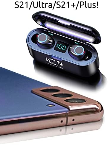 VOLT Plus TECH Wireless V5.0 Bluetooth Слушалка Съвместима с Samsung Galaxy Tab Active 2 с led дисплей, микрофон и 8D бас, F9 TWS и IPX7 Водоустойчив/Sweatproof с 2000mAh PowerBank (черен)
