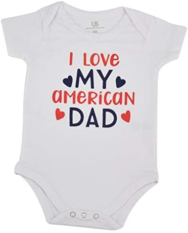 Unique Baby Boys 1st 4th of July Onesie Outfit Love My American Dad (Nwb, Момче)