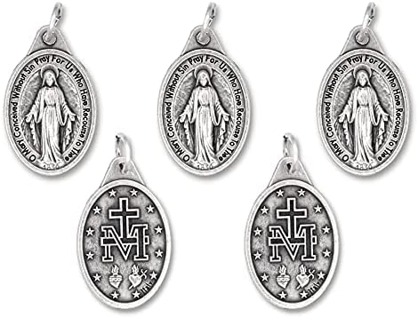 Покупка на едро 5 Pcs - Miraculous Medal 1 Inch Lot of 5 Medals Rings Included - Mary Our Lady of Grace