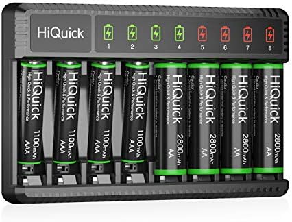 HiQuick 8 Bay Smart Battery Charger with AA & AAA Rechargeable Batteries - Бързо зареждане на Битови зарядно