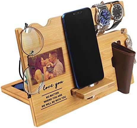 Подаръци за Мъже - Дървена Зарядно устройство за телефон Персонални - Выгравированная нощно Шкафче Органайзер с Поставка за Телефон, стойка за Телефон, Държач за Ак