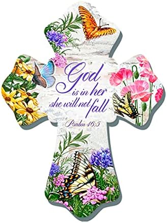 GELSINGER DBA Glow Wall Decor Cross-Пеперуда/God is in Her She Will Not Fall (6 x 8)