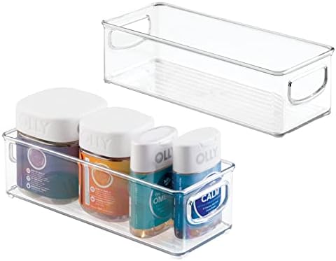 mDesign Small Plastic Bathroom Storage Container Bins with Handles for Organization in Closet, Cabinet,
